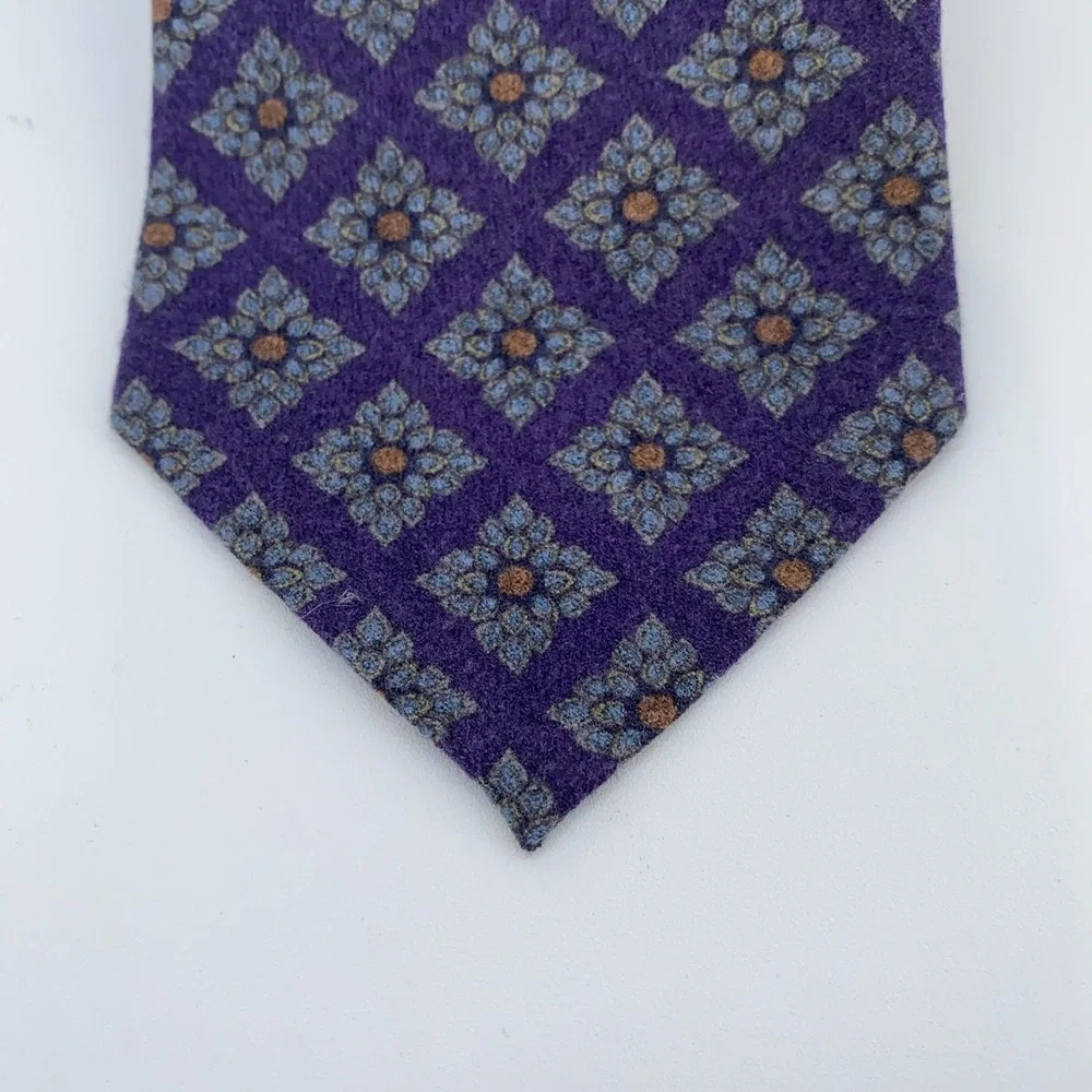 Eton Tie Mens One Size Purple Wool Floral Geometric Handmade Made Italy
